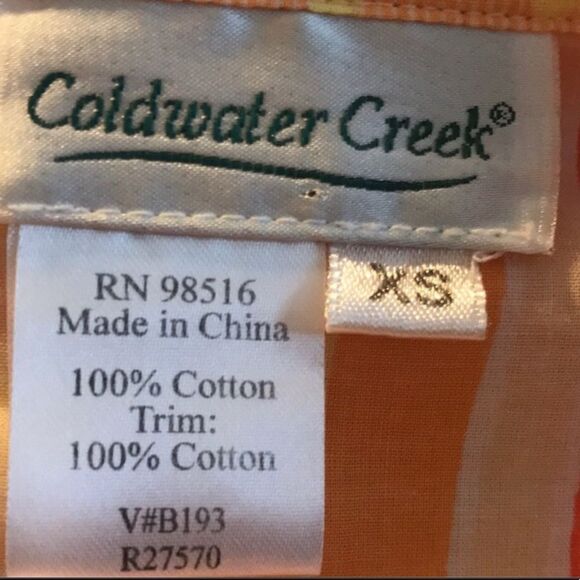Coldwater Creek XS Cotton Top Orange/Yellow/White - Picture 4 of 5